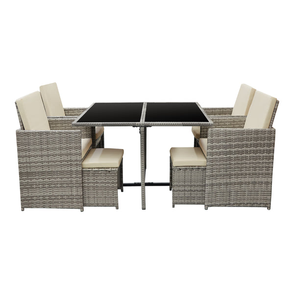 Loungeset Cieza 9 delar 1 bord 4 stolar 4 pallar med dynor [en.casa] välj modell