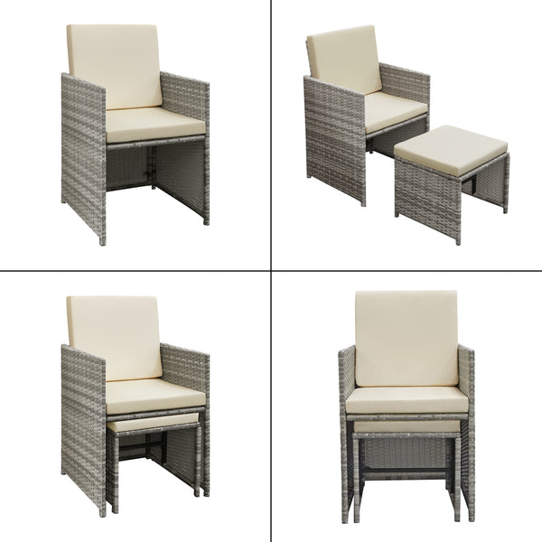 Loungeset Cieza 9 delar 1 bord 4 stolar 4 pallar med dynor [en.casa] välj modell