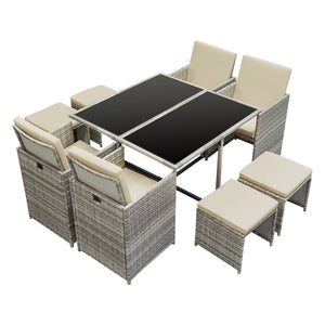 Loungeset Cieza 9 delar 1 bord 4 stolar 4 pallar med dynor [en.casa] välj modell