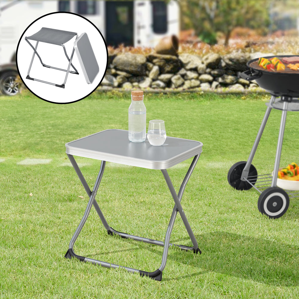 Campingpall/bord Barete 2-i-1 hopfällbar 47x47x37 cm grå [en.casa]