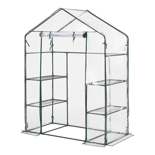 Växthus Hoorn med hyllor 140x73x195cm Transparent [en.casa] - premiumXL