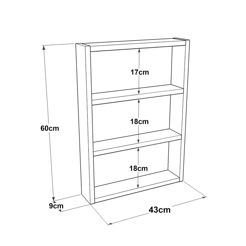 Måttskiss Kökshylla Lappajärvi med 3 hyllplan 60 x 43 x 9 cm i olika färger [en.casa]