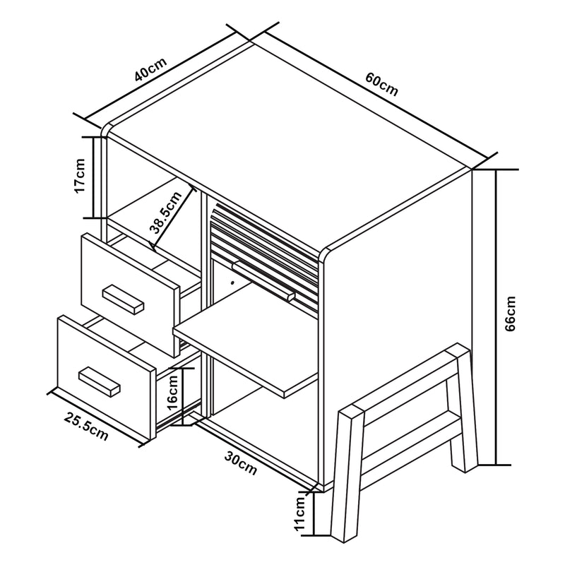 Måttskiss Sideboard Kvaefjord med persiennedører Hvit/Grå [en.casa]