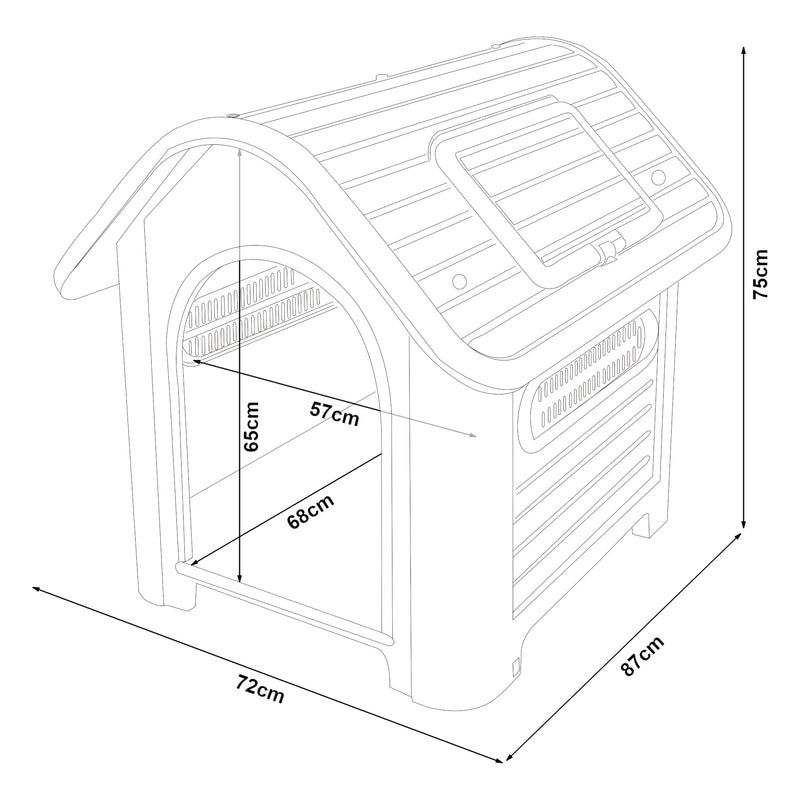 Måttskiss Hundkoja robust plast PVC grå/svart [en.casa] välj modell