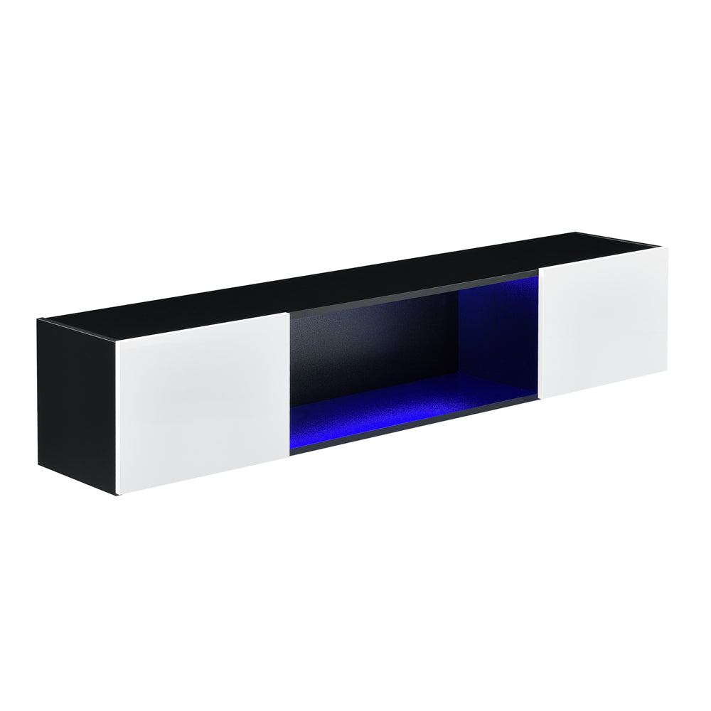 Vägghylla Thabong 150x30x30 cm med LED-belysning Svart/Vit en.casa - premiumXL