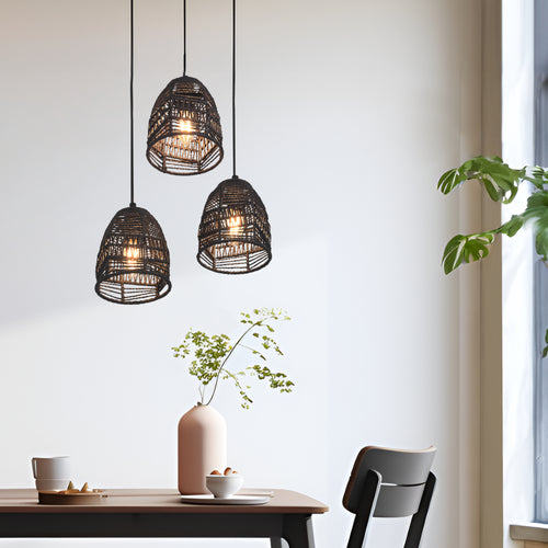 Hänglampa Andover Metall+Rattan Svart [lux.pro] - premiumXL