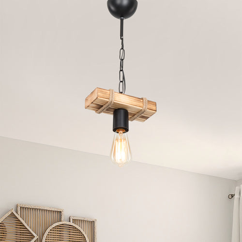 Hänglampa Hemel E27 metall massivt trä jutesnöre svart / trälook / jutefärg i olika storlekar [lux.pro] - premiumXL