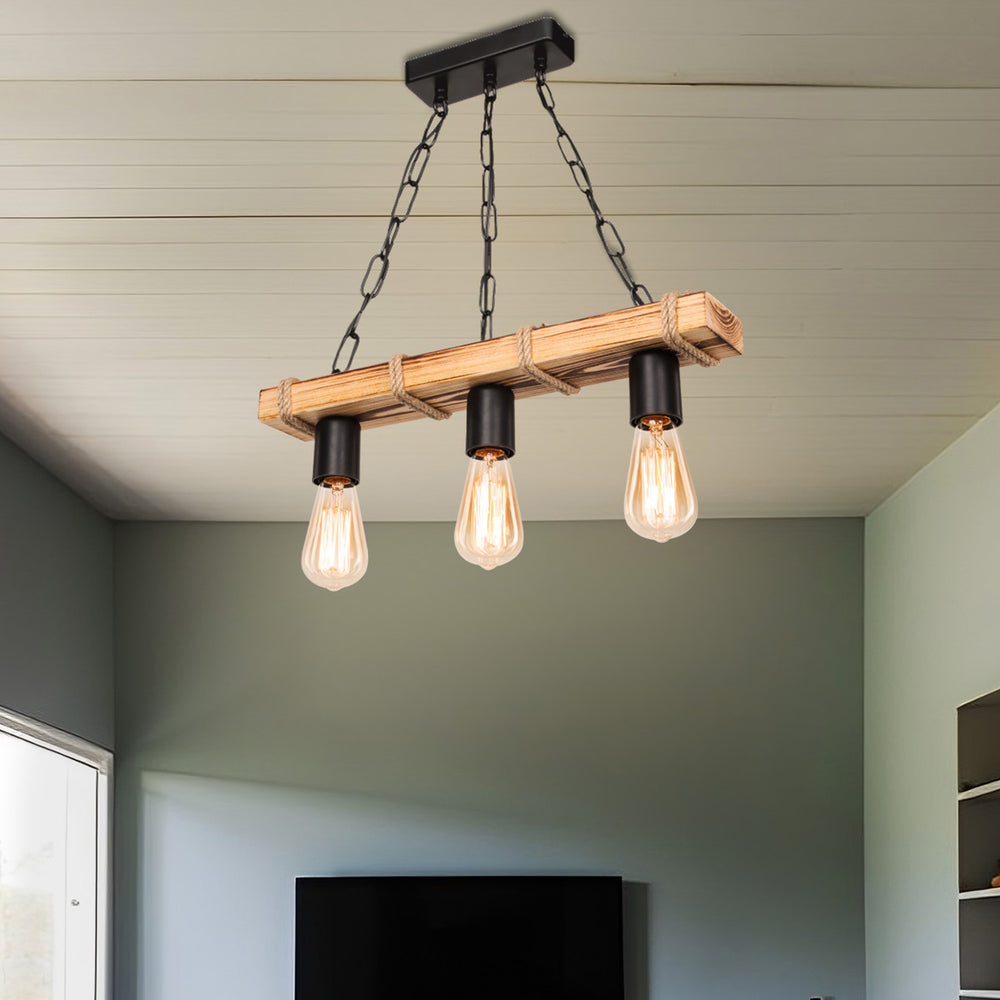Hänglampa Hemel E27 Metall Massivträ Jutesnöre Svart / Trälook / Jutefärg i olika storlekar [lux.pro] - premiumXL