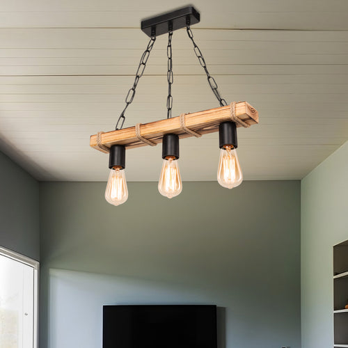 Hänglampa Hemel E27 Metall Massivt trä Jutesnöre Svart / Trälook / Jutefärg i olika storlekar [lux.pro] - premiumXL