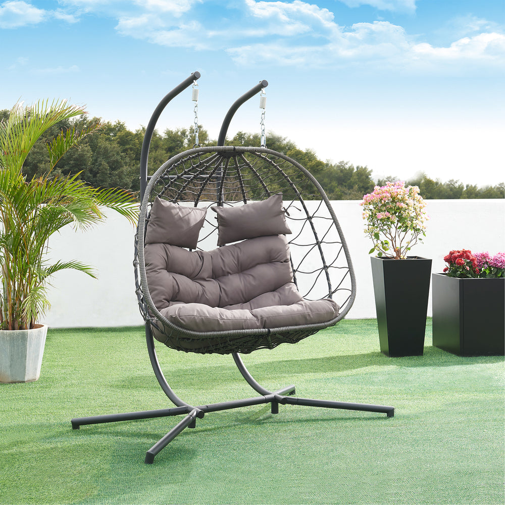 Dubbel hängstol Skense med ram 198x156x98 cm Grå [en.casa]