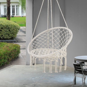 Hängstol Tampico med fransar max100kg creme 140 cm för inom och utomhusbruk Sittyta (Ø) 60 cm [casa.pro]