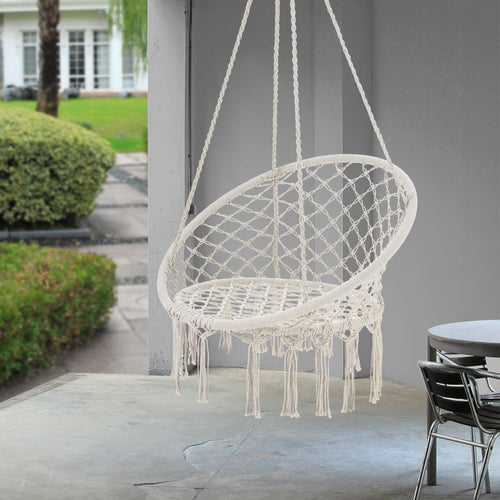 Hängstol Tampico med fransar max100kg creme 140 cm för inom och utomhusbruk Sittyta (Ø) 60 cm [casa.pro]
