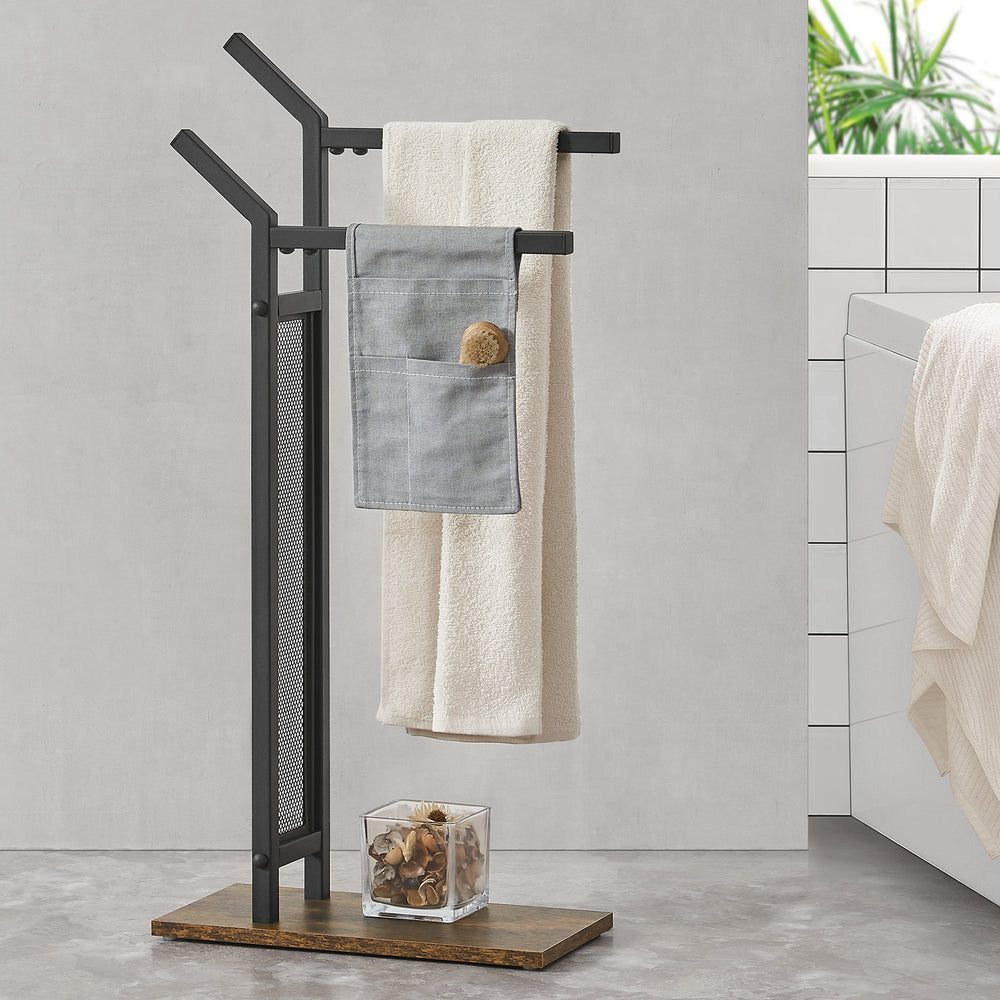 Handdukshållare Telavi stål 88x40x20cm svart / trälook [en.casa] - premiumXL