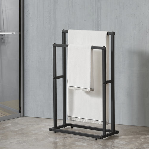 Handdukshållare med 2 stänger 78 x 48 x 24 cm Svart [en.casa] - premiumXL