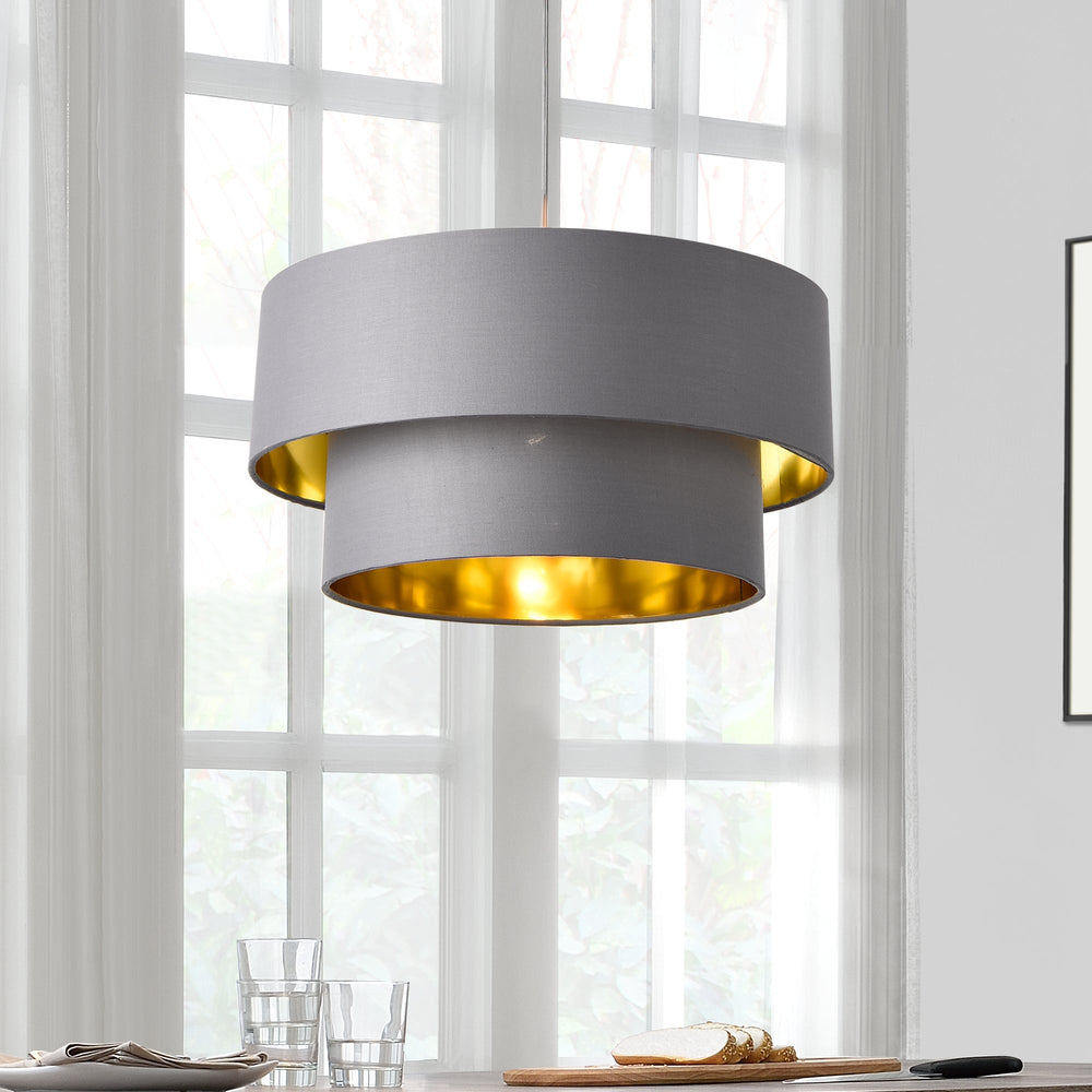 Hänglampa Lopar E27 Metall Tyg Grå - Guld lux.pro - premiumXL