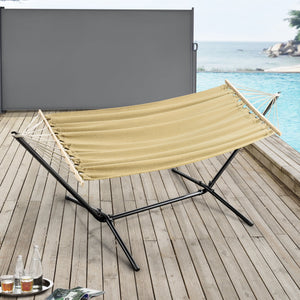 Hängmatta med stativ 300x120x105cm stål bomull polyester max.120kg svart [en.casa] välj modell