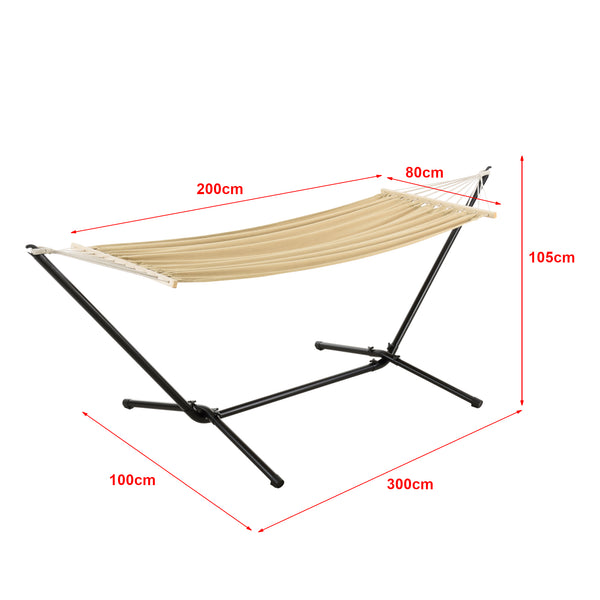 Hängmatta med stativ 300x120x105cm stål bomull polyester max.120kg svart [en.casa] välj modell