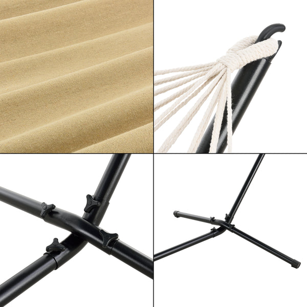 Hängmatta med stativ 300x120x105cm stål bomull polyester max.120kg svart [en.casa] välj modell