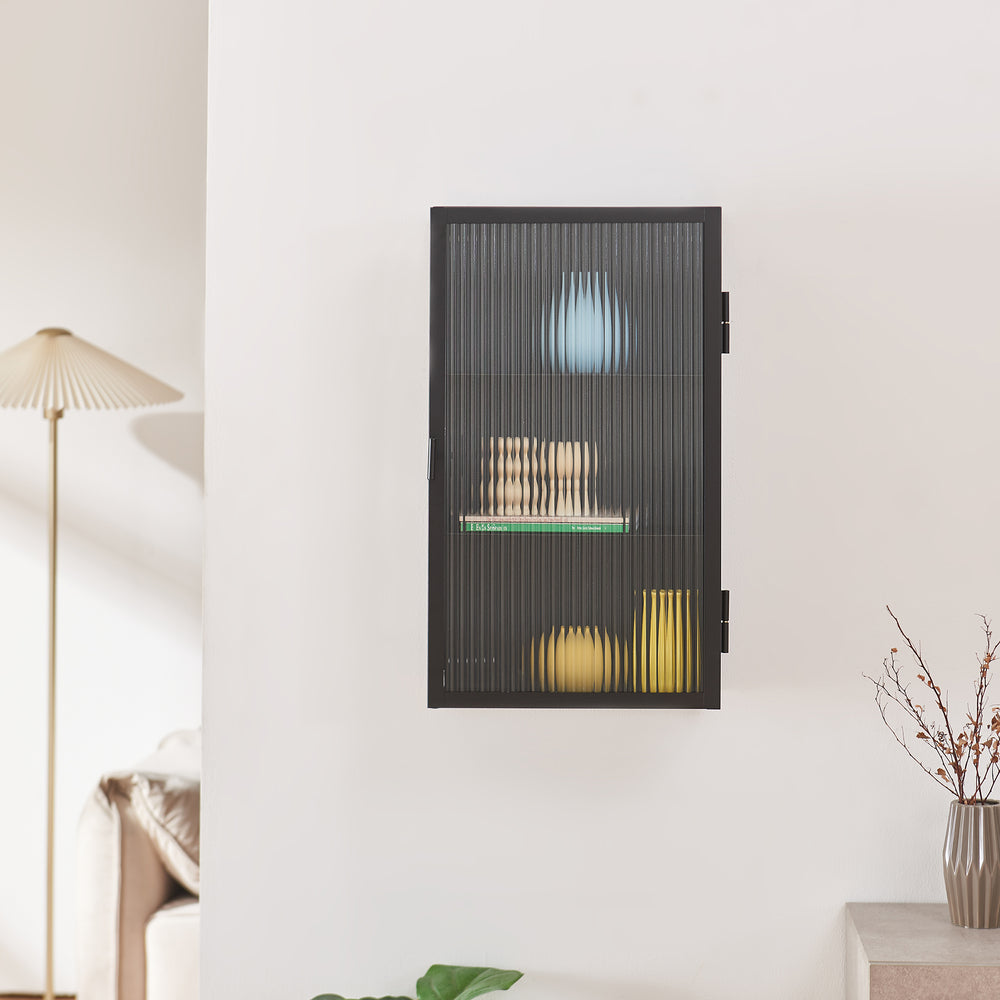 Väggskåp Zundert med räfflad glasdörr 60x35x15 cm stål [en.casa]