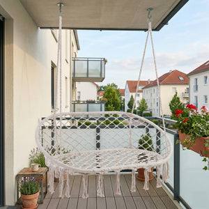 Hängstol Kailua för 2 personer 135x129x65 cm Krämvit [casa.pro]