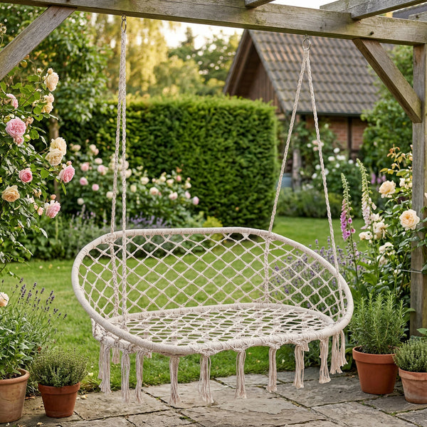 Hängstol Kailua för 2 personer 135x129x65 cm Krämvit [casa.pro]