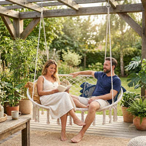 Hängstol Kailua för 2 personer 135x129x65 cm Krämvit [casa.pro]