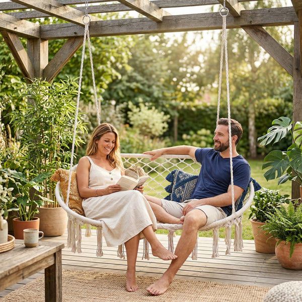 Hängstol Kailua för 2 personer 135x129x65 cm Krämvit [casa.pro]