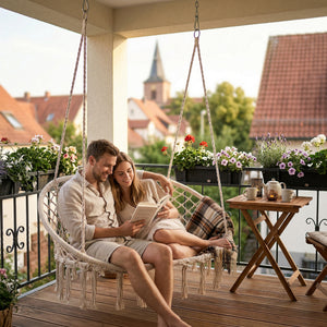 Hängstol Kailua för 2 personer 135x129x65 cm Krämvit [casa.pro]