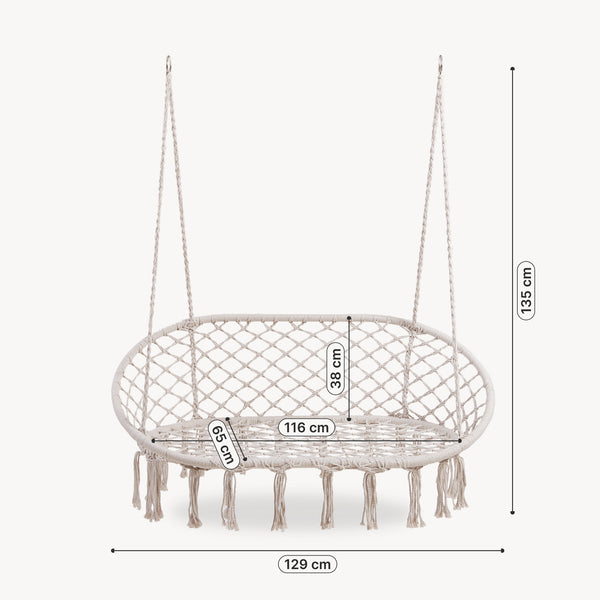Hängstol Kailua för 2 personer 135x129x65 cm Krämvit [casa.pro]