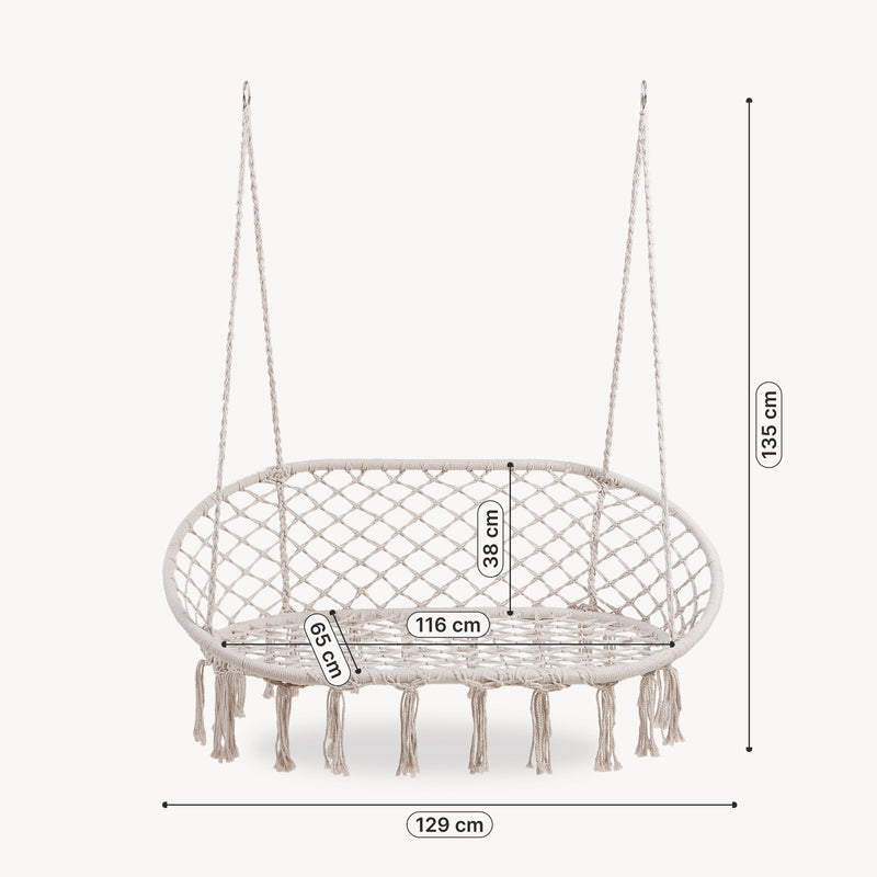 Måttskiss Hängstol Kailua för 2 personer 135x129x65 cm Krämvit [casa.pro]