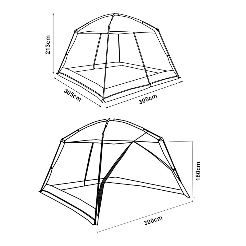 Måttskiss Nätpaviljong Beekdaelen 305x305x213cm i olika färger[pro.tec]