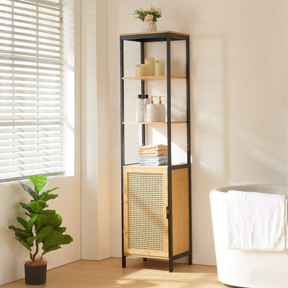 Högskåp Tervola 172x40x35cm bambu svart [en.casa] - premiumXL