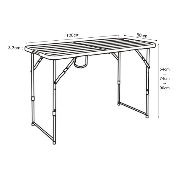 Hopfällbart campingbord Adelfia 120x60 cm [en.casa]