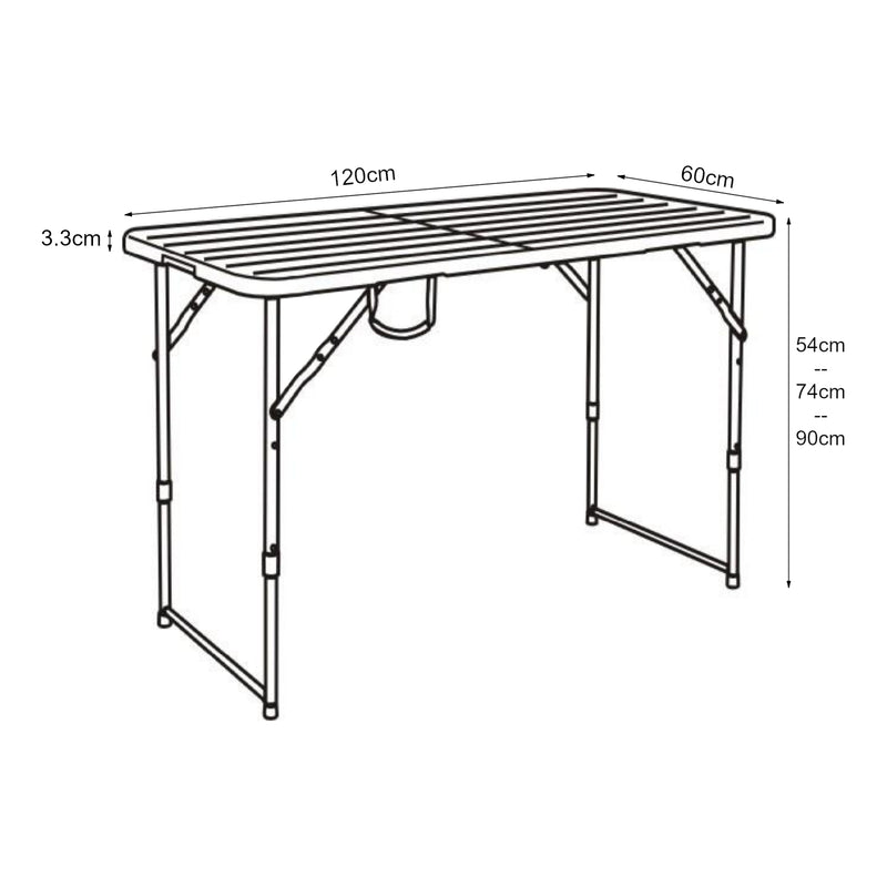 Måttskiss Hopfällbart campingbord Adelfia 120x60 cm [en.casa]