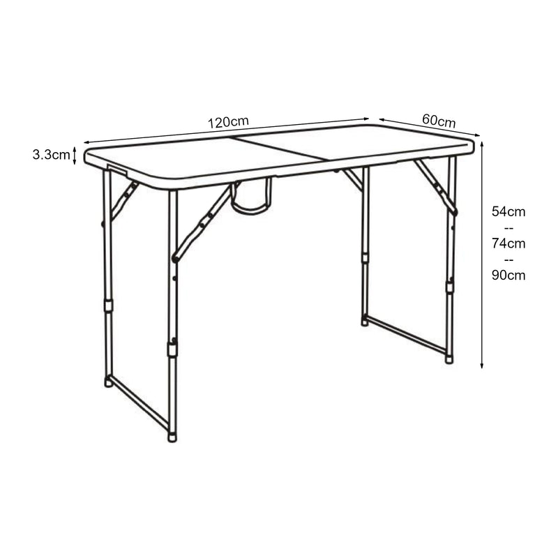 Måttskiss Hopfällbart campingbord Adelfia 120x60 cm [en.casa]