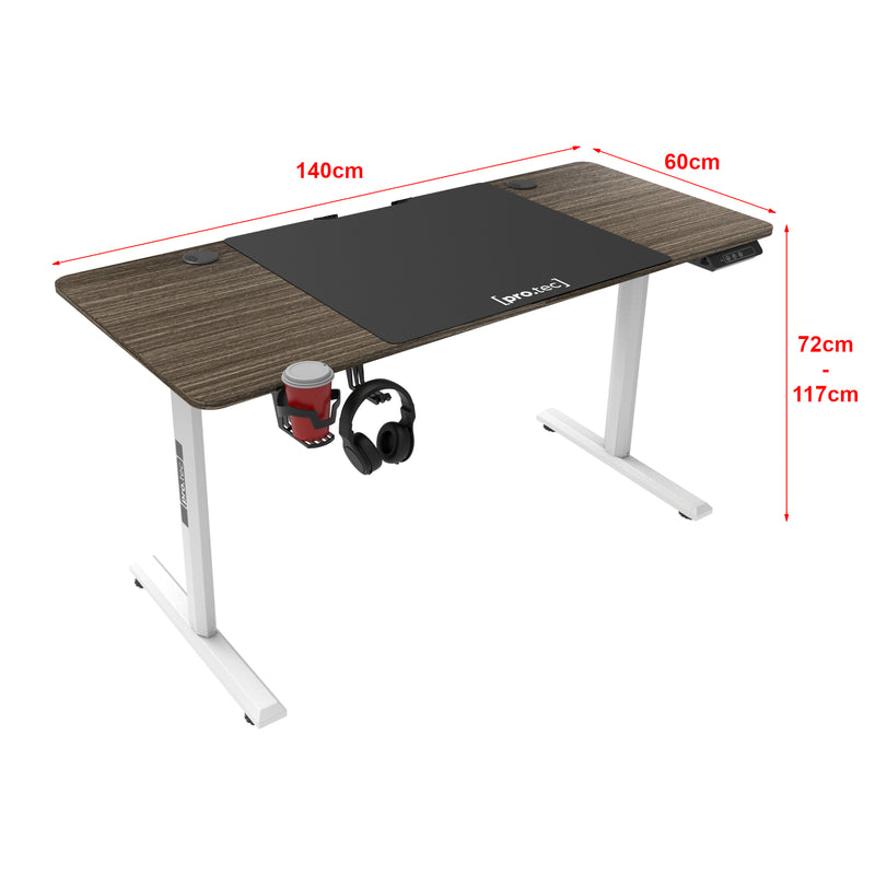 Måttskiss Höj och sänkbart skrivbord Hayward 140x60x72/117cm [pro.tec] välj modell
