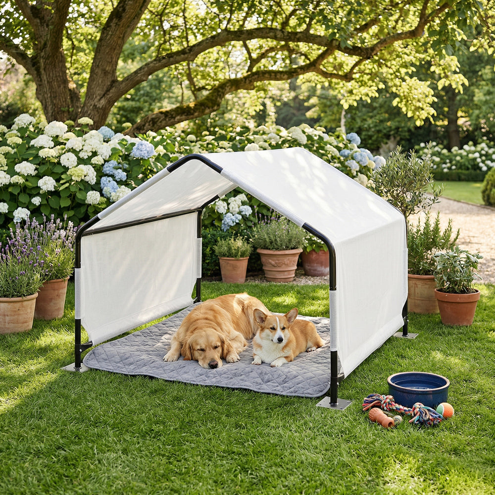Utomhustält för hund Valevali 122x122x90 cm Svart/Vit [en.casa]