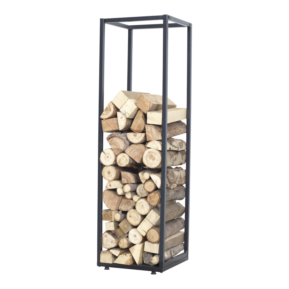 Vedställ Tornved stål 35x35x120 cm svart [en.casa] - premiumXL