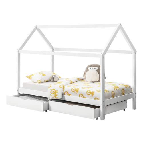 Juniorsäng med förvaring 2 lådor 206x98x150cm furu matt vit [en.casa]