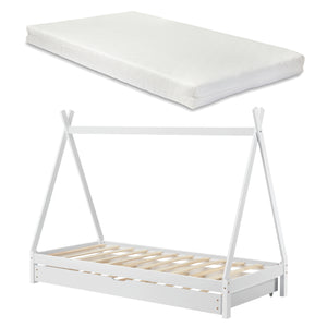 Juniorsäng Cree med utdragbar undersäng och allergivänlig madrass 200x90cm furu [en.casa] välj modell