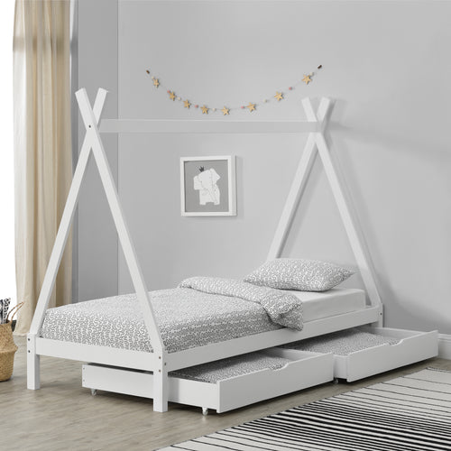 Juniorsäng tipisäng med förvaring (två lådor med hjul) 200x90cm furu [en.casa] välj modell