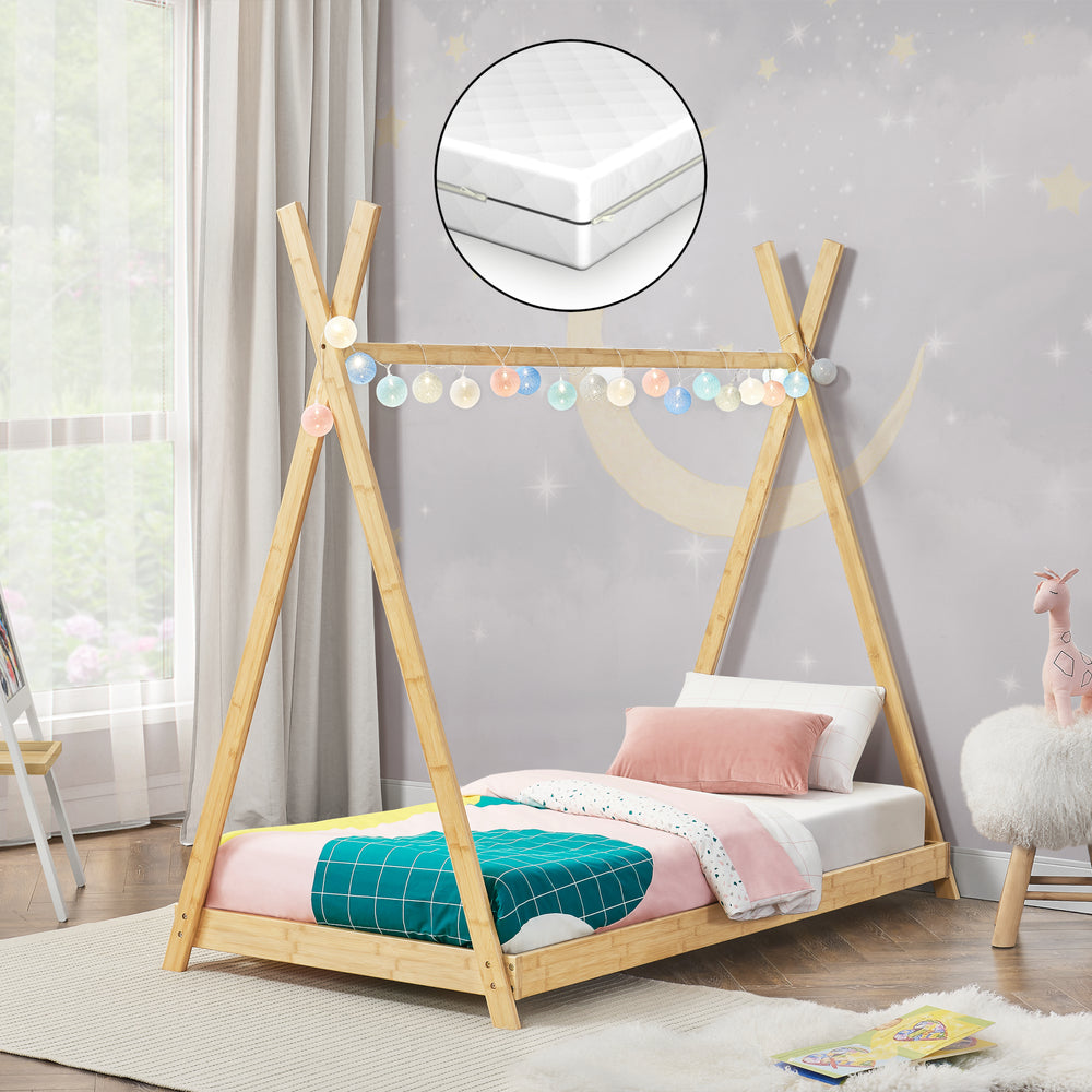 Barnsäng Vimpeli med madrass bambu i olika storlekar [en.casa] - premiumXL