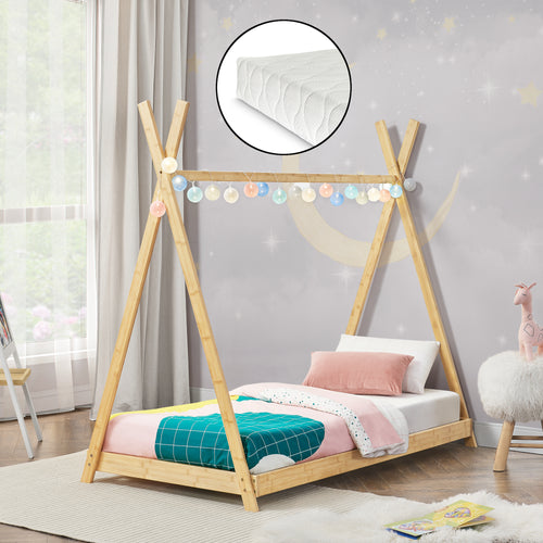Barnsäng Vimpeli med madrass bambu i olika storlekar [en.casa] - premiumXL