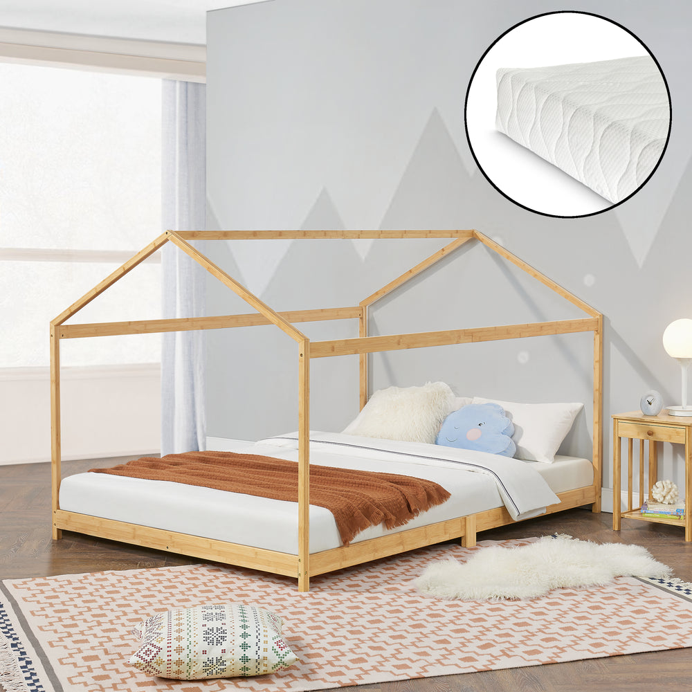 Barnsäng Vindafjord bambu i olika storlekar + madrass [en.casa] - premiumXL