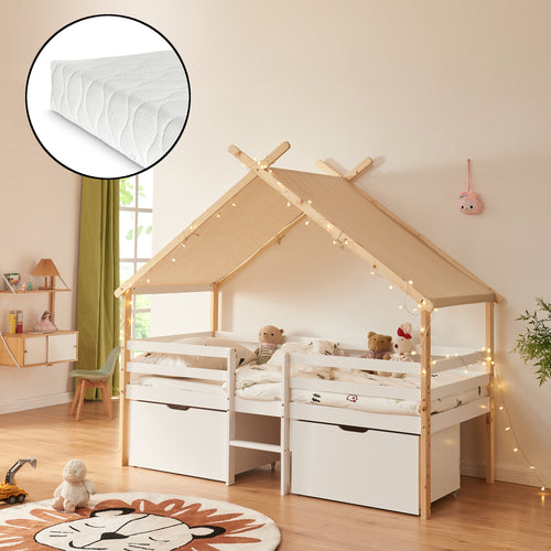 Husbädd Surnadal med madrass 90x200 cm furu vit/natur [en.casa] - premiumXL
