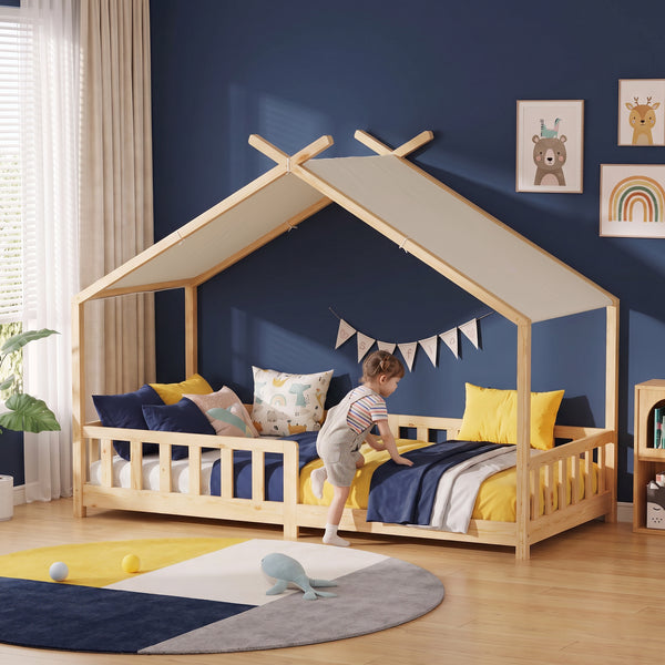 Hussäng Rila i Montessoristil med madrass och sängkantsskydd 90x200 cm [en.casa]