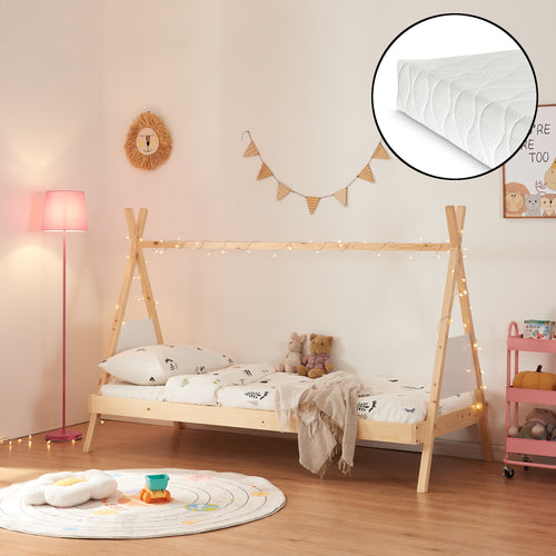 Tipi - säng Siikajoki med madrass 90x200cm furu natur [en.casa] - premiumXL
