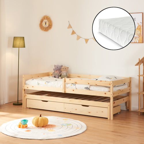 Dubbelsäng - barnsäng Sonkajärvi med madrass 90x200cm natur [en.casa] - premiumXL