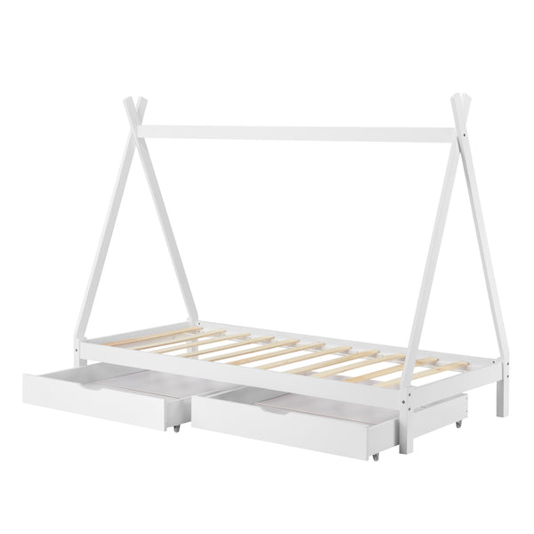 Juniorsäng tipisäng med förvaring (två lådor med hjul) 200x90cm furu [en.casa] välj modell