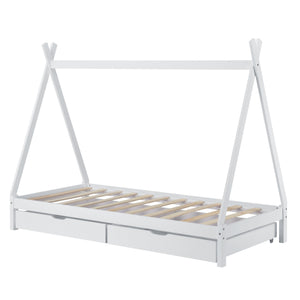Juniorsäng tipisäng med förvaring (två lådor med hjul) 200x90cm furu [en.casa] välj modell